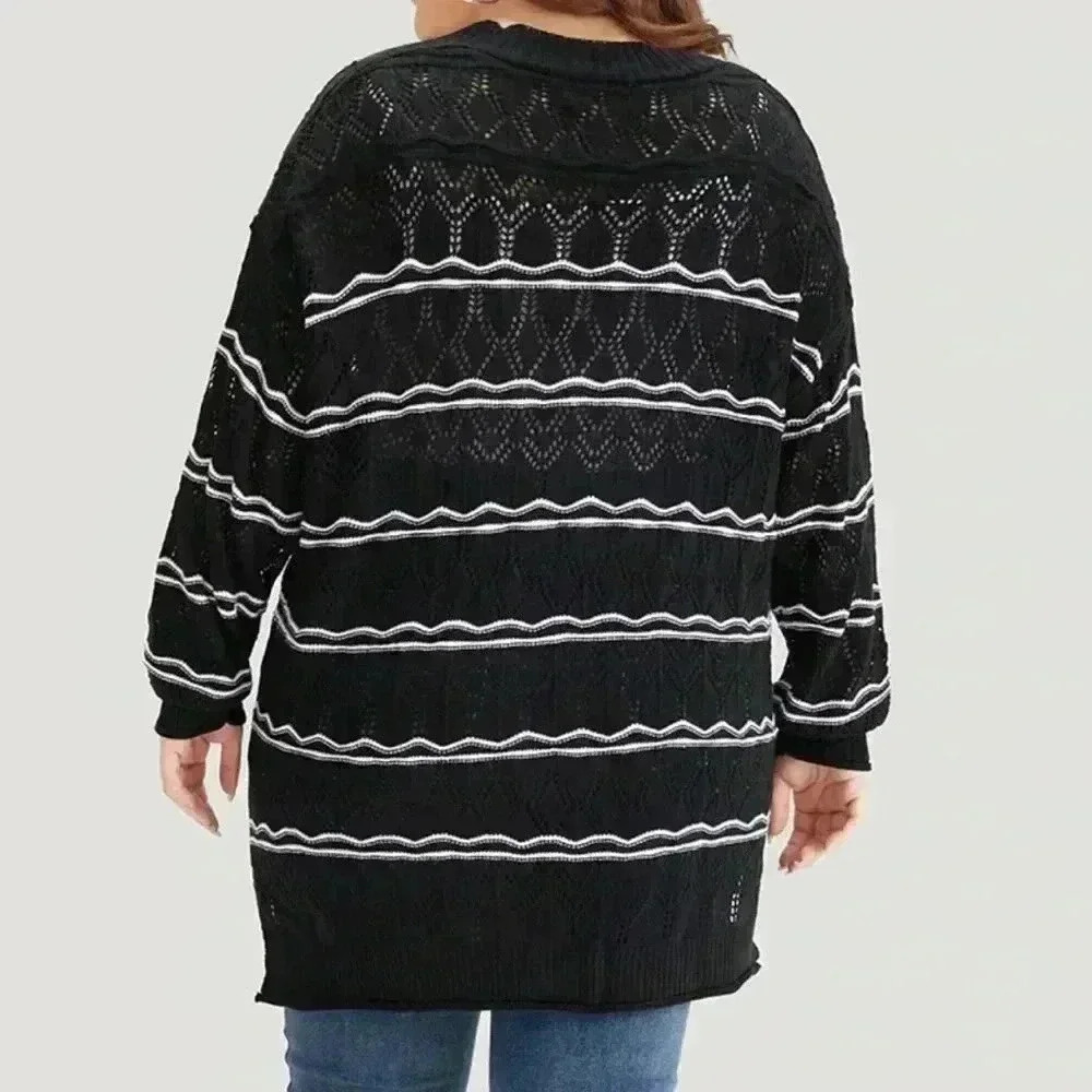 NWT!Striped Geometric Button sweater Cardigan Size 10 or Med - Picture 2 of 7